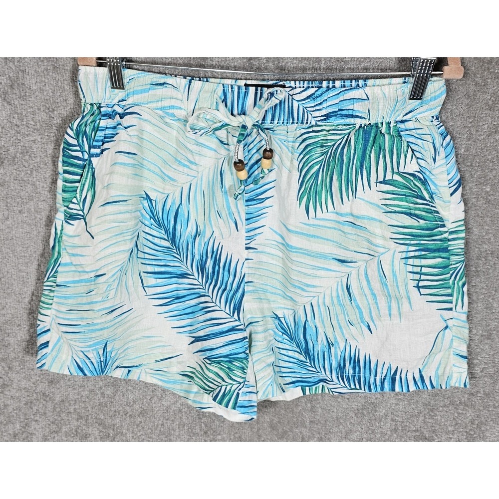 Tahari Linen Shorts Womens Sz Large High Rise Beachy Tropical Pockets Drawstring